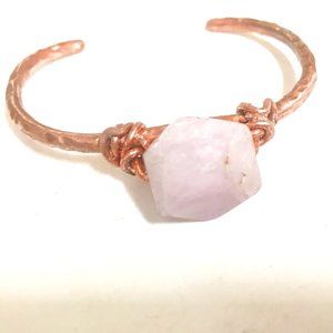 Pink Kunzite Copper Bangle Cuff Bracelet Wire Wrap